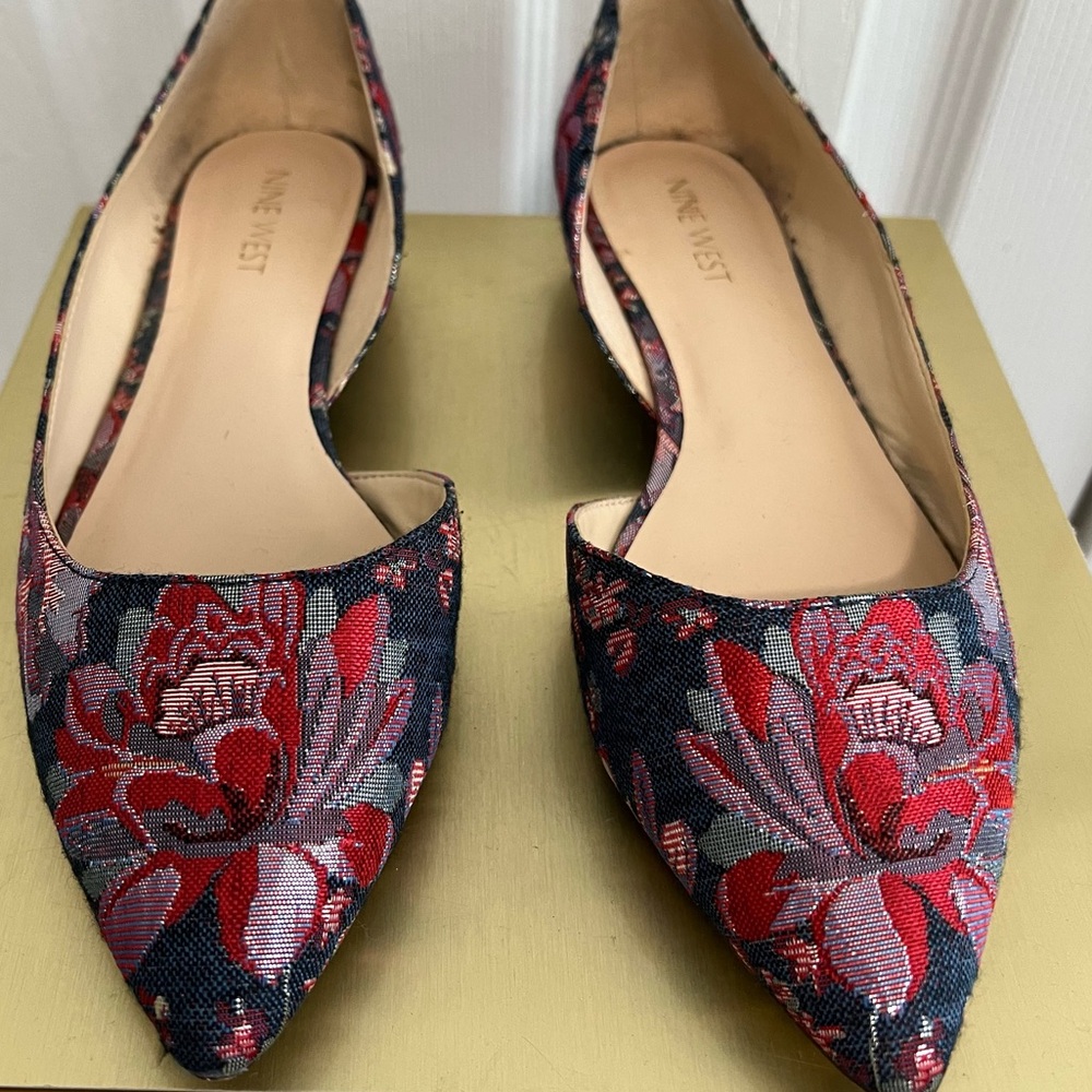 Nine West Blue Jean Textile Floral Flats; Size 7M
